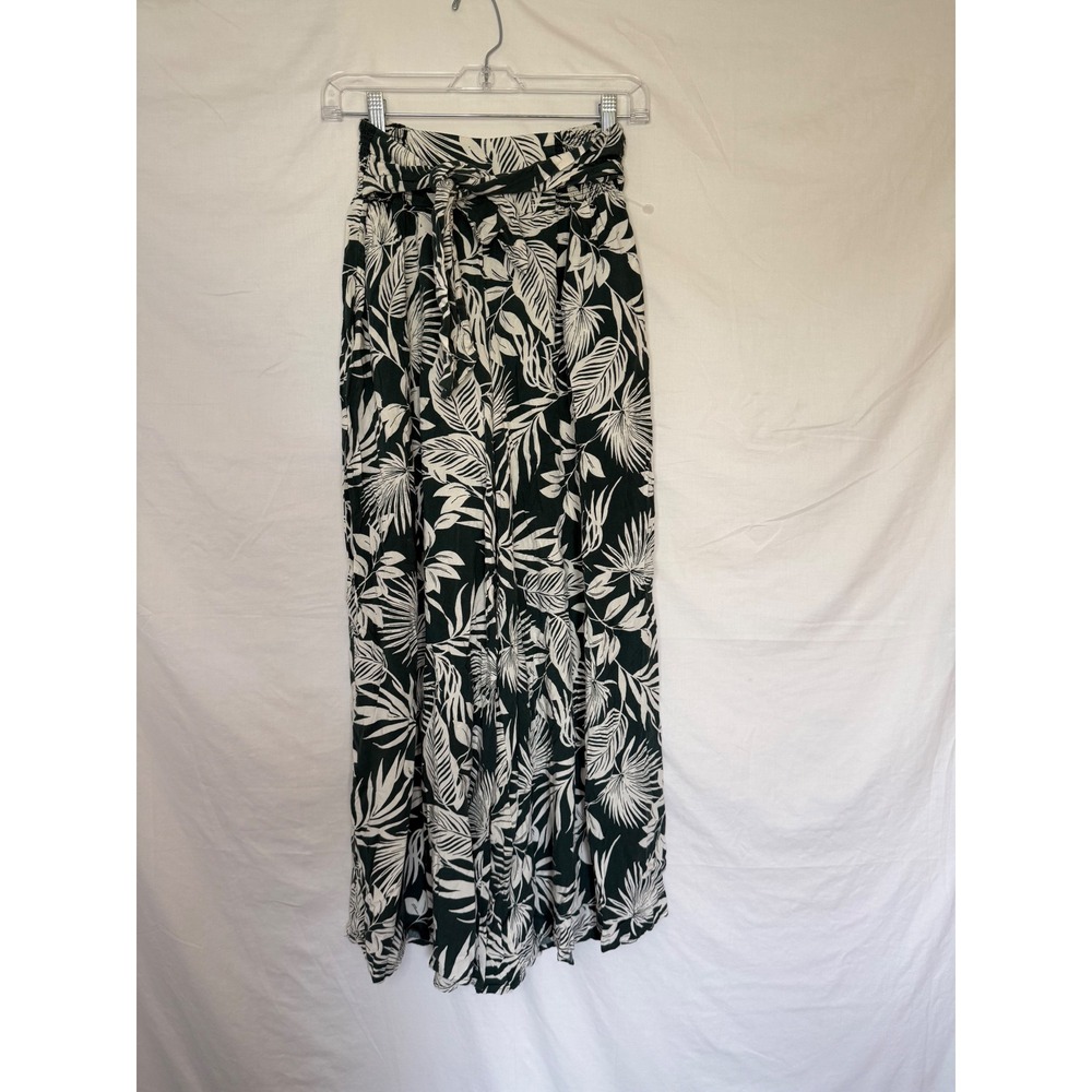 Patrons of Peace Green Tropical Palm Wide Leg Smocked Waist Pants XS Resortwear